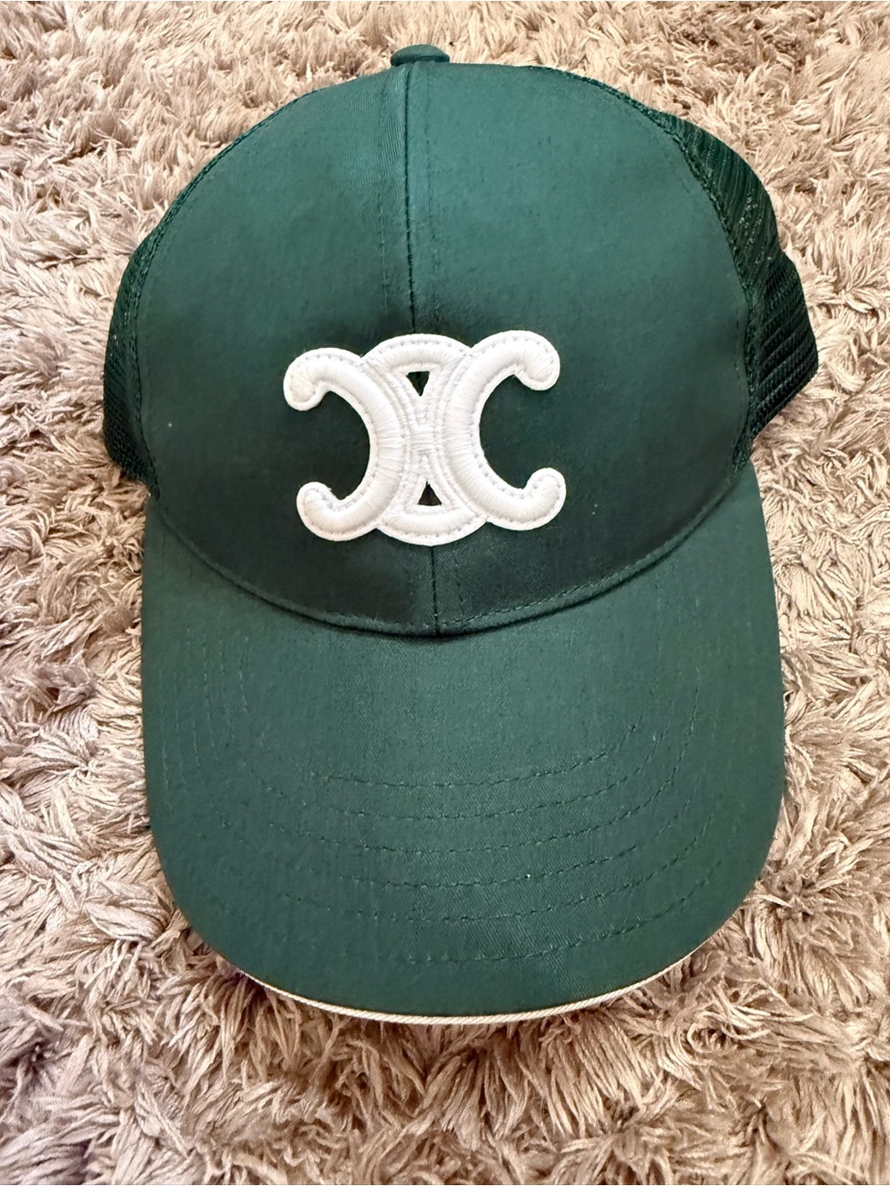 Celine Green Mesh Baseball Cap with White Emblem